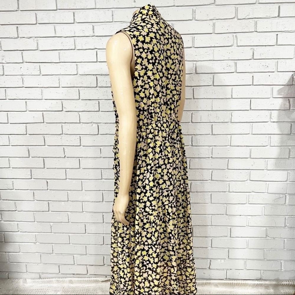 Who What Wear Yellow Floral Tie Neck Tiered Maxi Dress Sleeveless Black | Large - Picture 4 of 7
